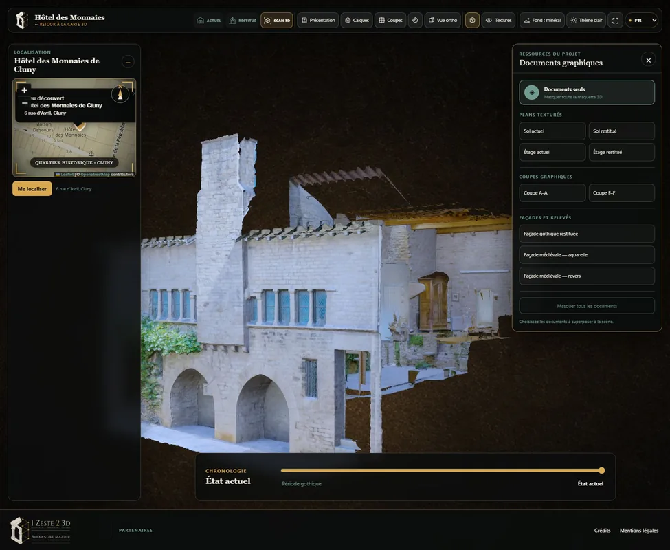 Aperçu du visualiseur 3D de l’Hôtel des Monnaies de Cluny